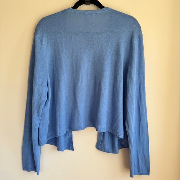 New J. Jill Linen Knitted Sweater Blue Ribbed Hem Long Sleeve Pullover Sz XLP - Picture 5 of 7